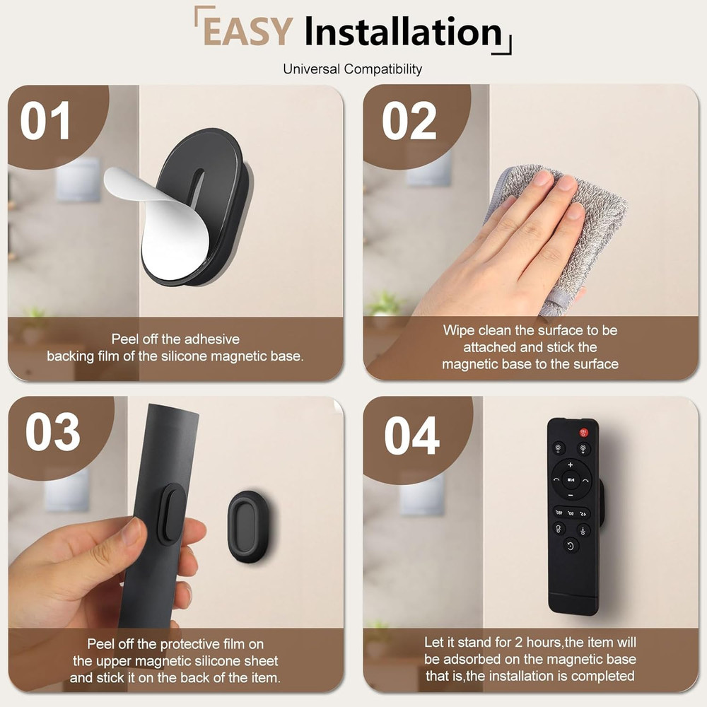 Magnetic Remote Control Holder Wall Mount, 4 Pack Silicone Organizer, Black