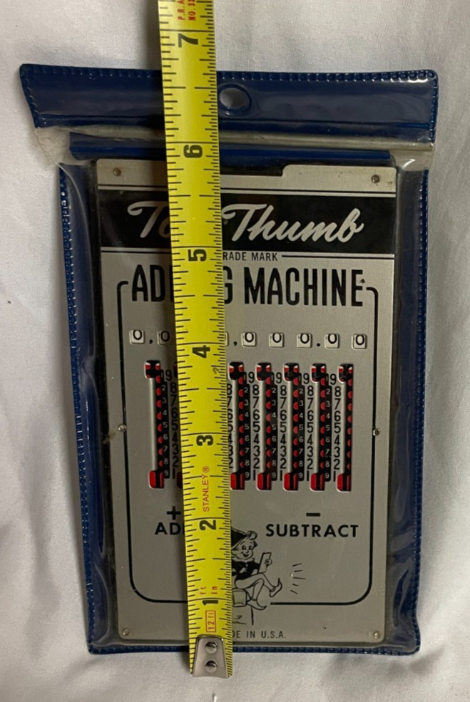 Tom Thumb Hand Adding Machine, Original Stylus, Sleeve, & Instructions