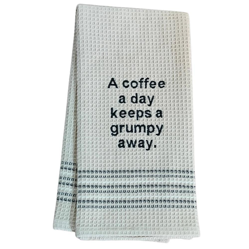 Mona B Funny Witty Novelty Cotton Kitchen Dishtowel - Coffee Keeps Grumpy Away