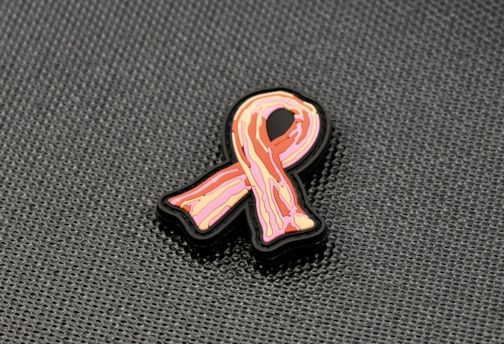 Bacon Awareness Ribbon 3D PVC Rubber Morale Patch Hook Backing