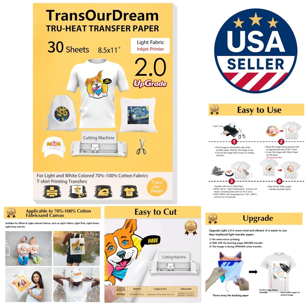 Versatile Iron-On Transfer Paper for Easy DIY Crafts - 30 Glossy Sheets