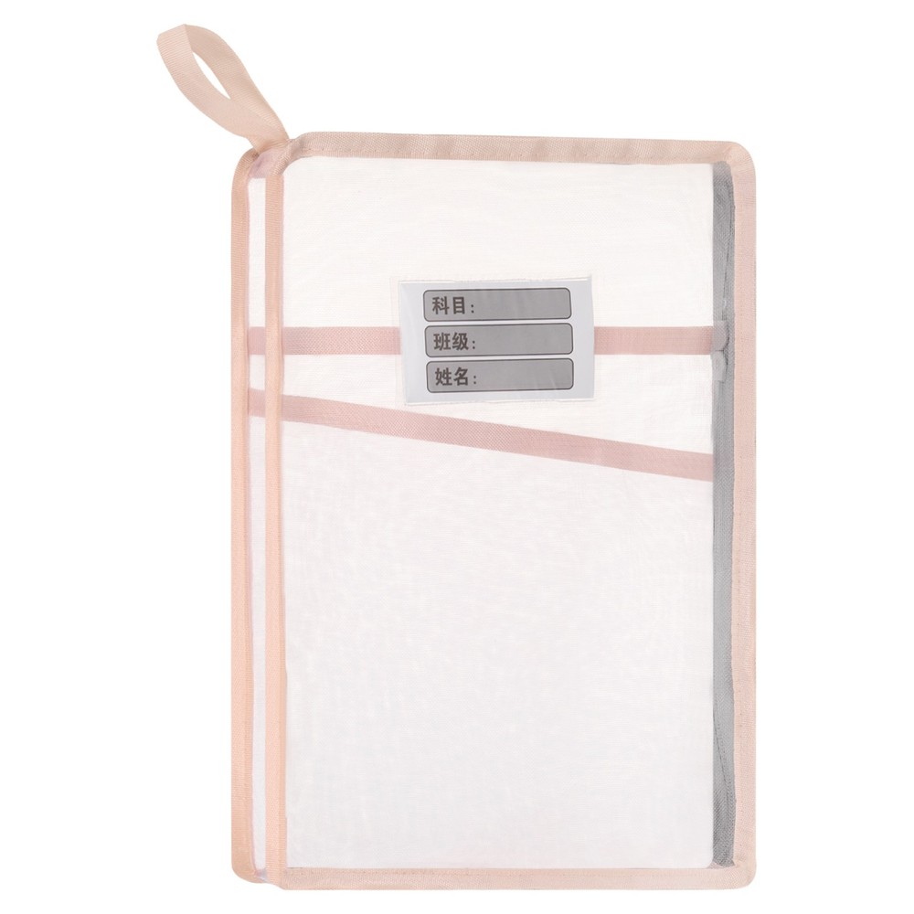 Mesh Zipper Pouch, A4 Mesh File Bag with Strap, Pink