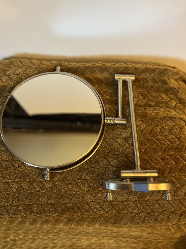 mid-century brass wall mounted magnifying folding arm mirror