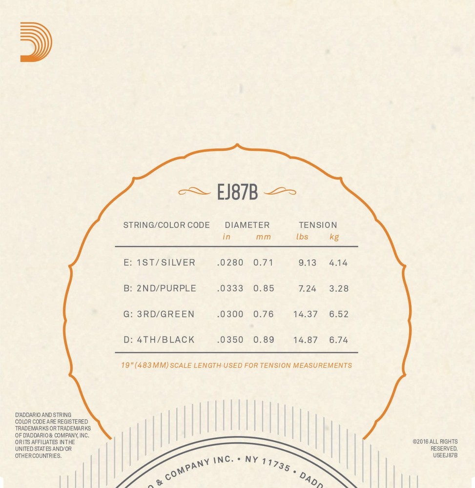 D'Addario EJ87B Titanium Ukulele Strings Baritone