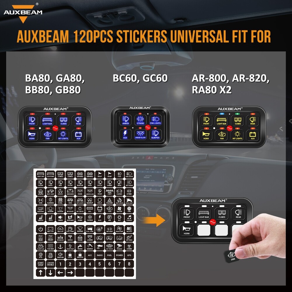 Auxbeam Switch Panel Sticker For 6/8 Gang Switch Panel Switch Control Label 160x