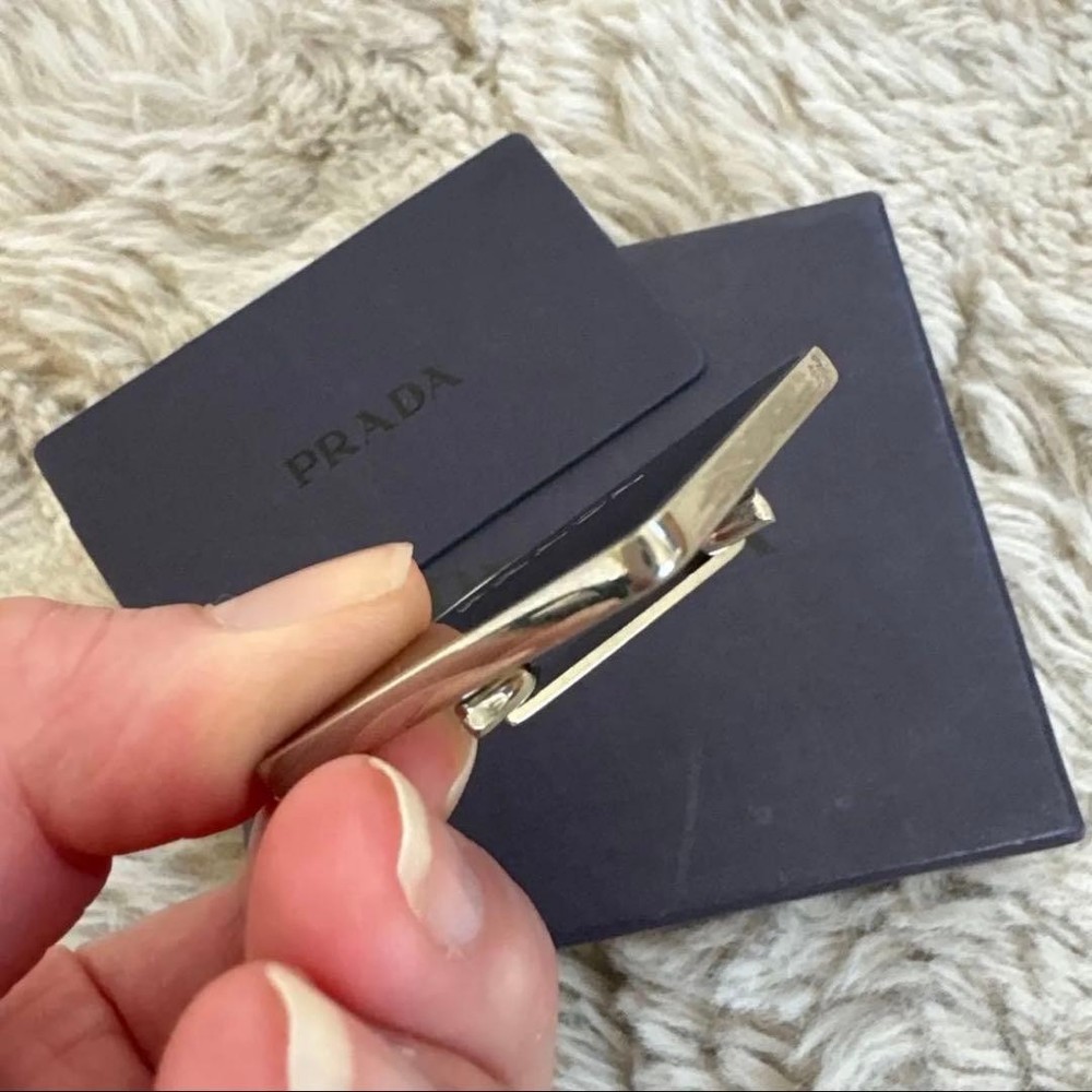 PRADA Triangle Metal Keychain Charm Black Silver