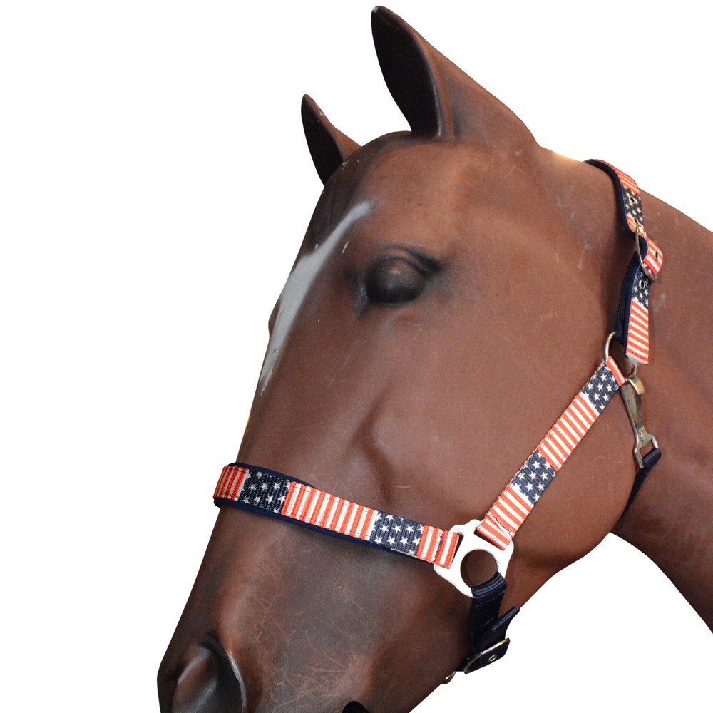 Hilason 1 Inch Iron Sheet Fitting And Fully Adjustable Halter US Flag Polyester