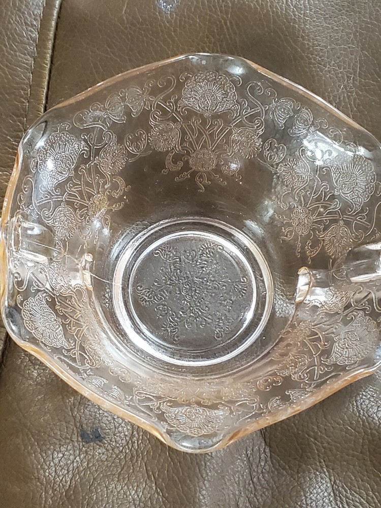 Pink Depression Glass Double Handle Cup Floral