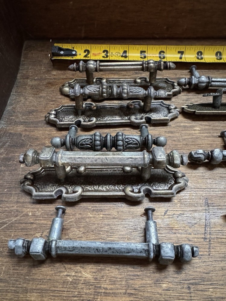Assorted Antique Brass Drawer Pulls Set of 13 Various Sizes