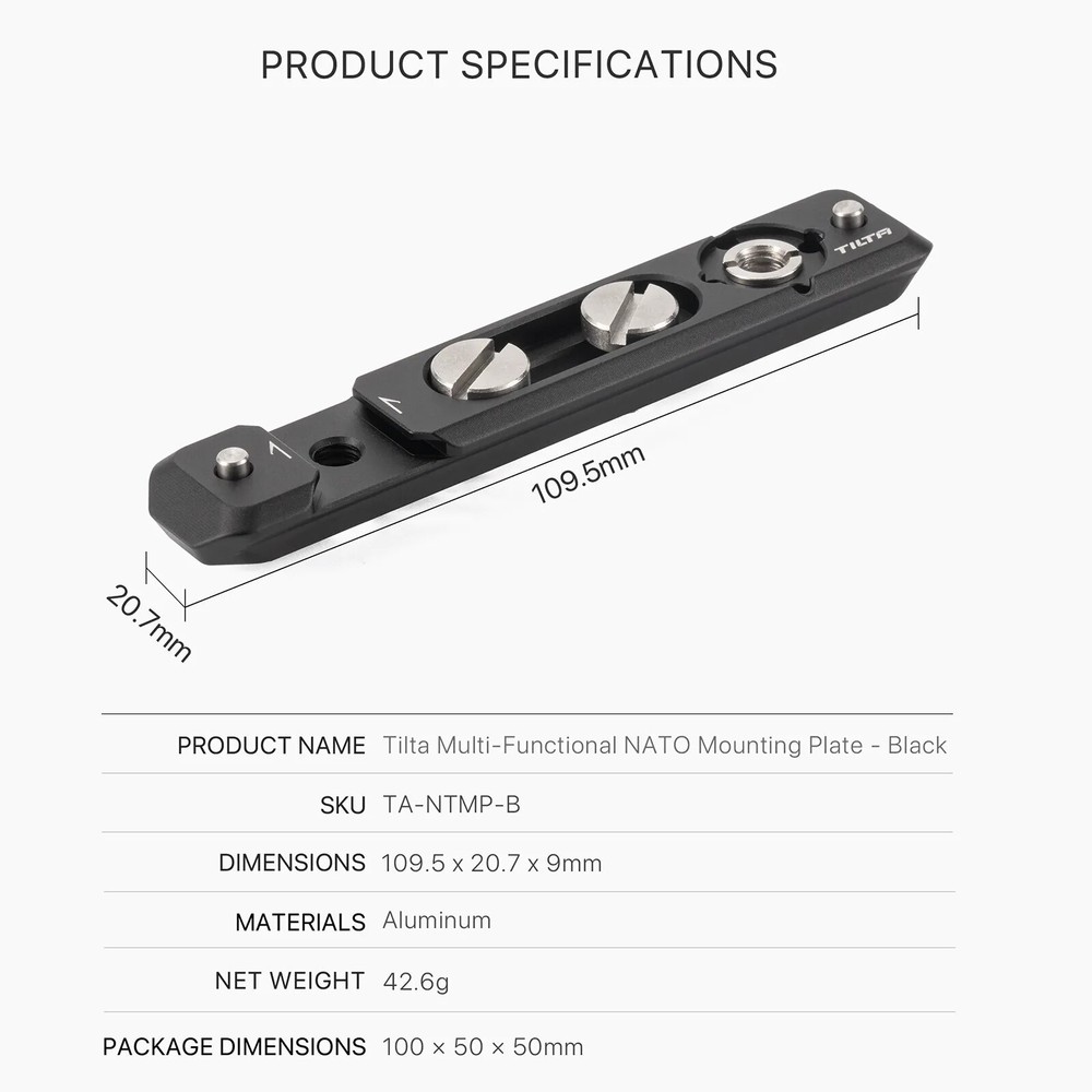 TILTA TA-NTMP-B Multi-Functional NATO Mounting Plate - Black