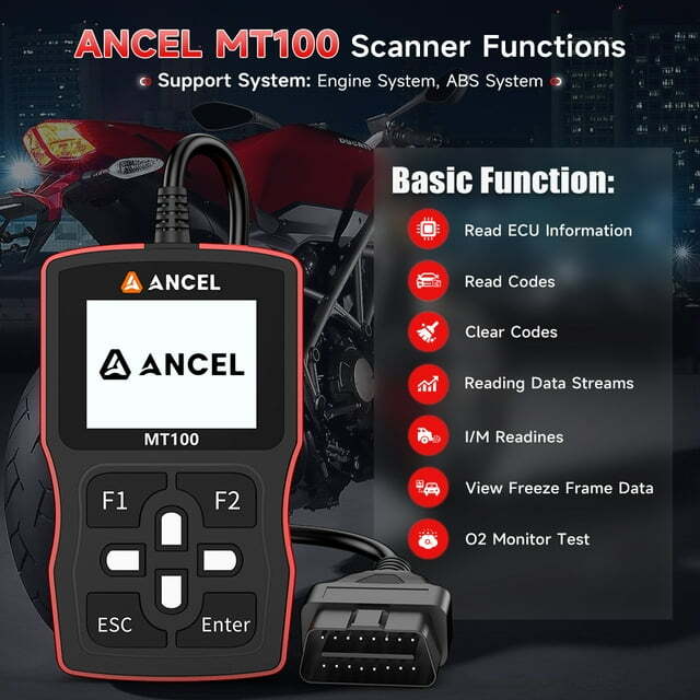 ANCEL MT100 Motorcycle Diagnostic Scan Tool Code Reader ABS Engine Code Scanner
