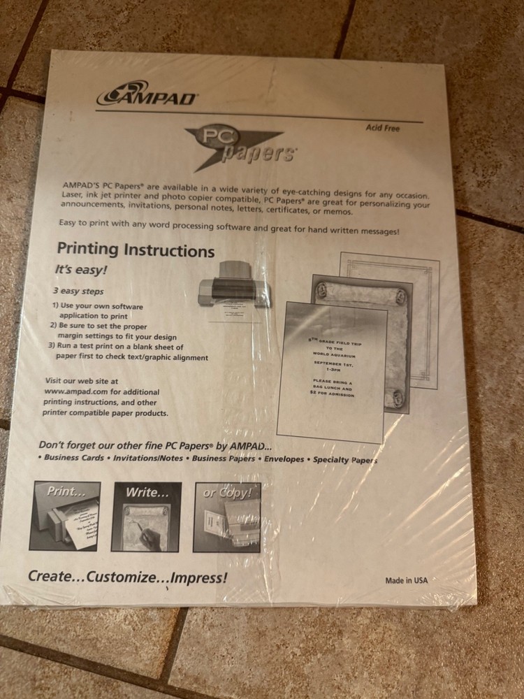 AMPAD DESIGNER PC PAPER - SCROLL DESIGN - 8.5" x 11" - 25 SHEETS - SEALED