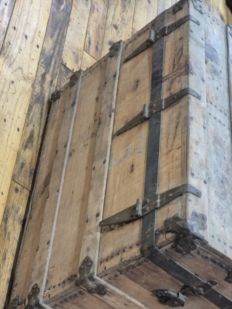 Antique Hinged  1950's Oak Trunk