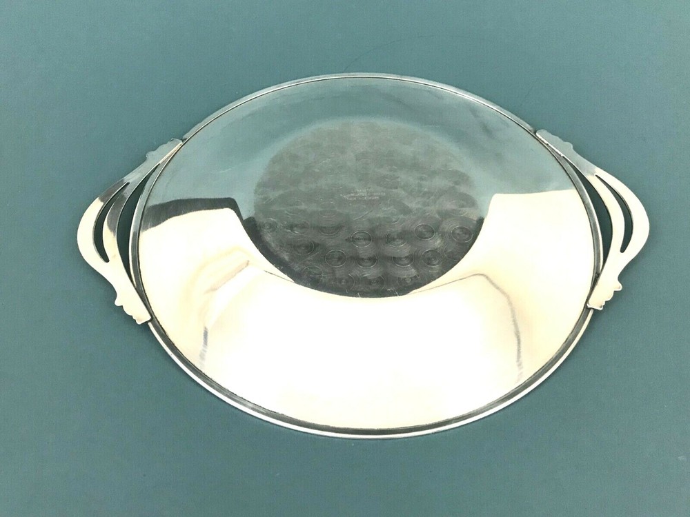 Denmark MCM E. Dragsted Silver Plate Dessert Serving Plate Scroll Handles 13''