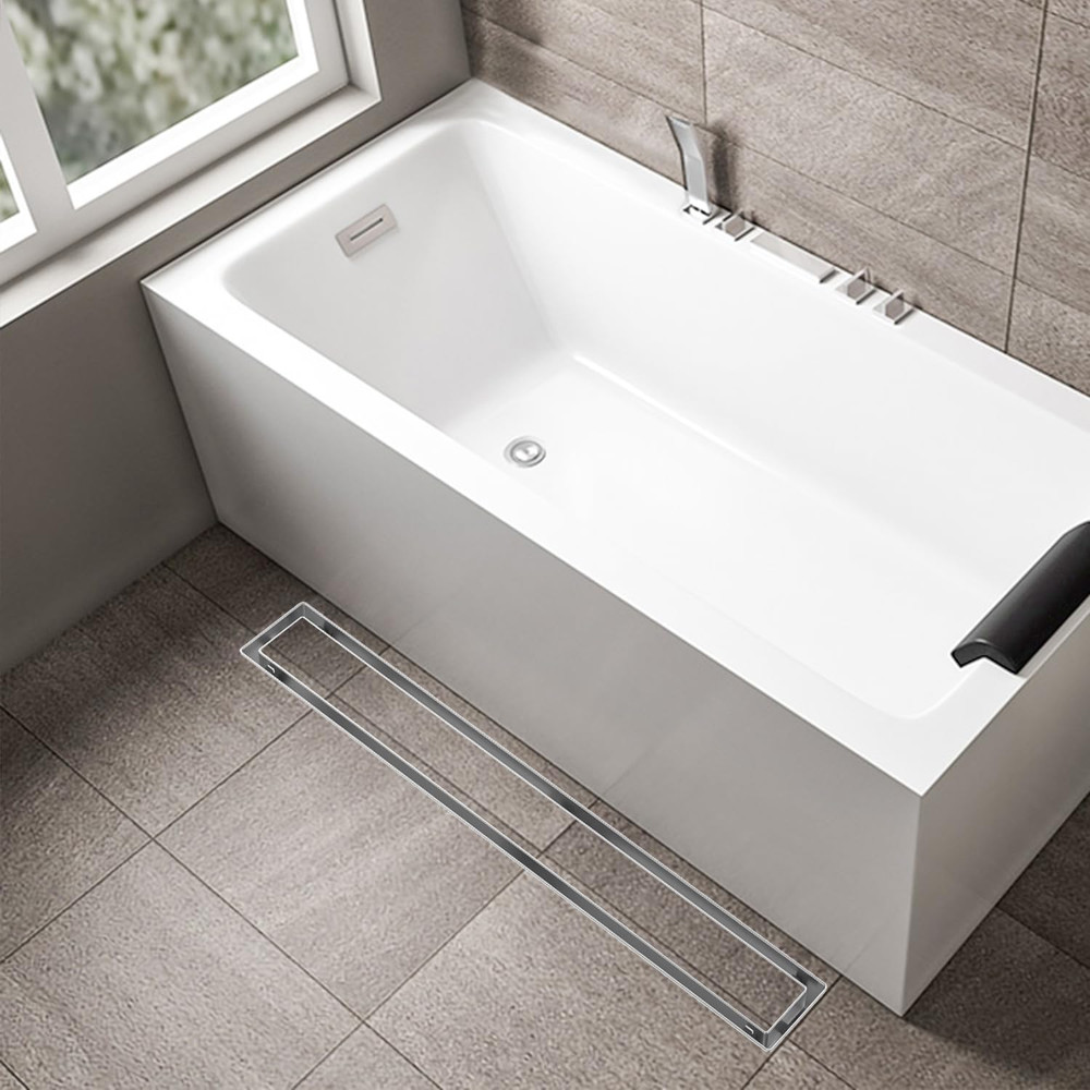 Linear Shower Drain 30 Inch Brushed Nickel with Tile Insert Grate Rectangle Floo