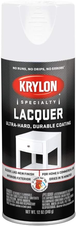 Krylon K07031777 Gloss White Lacquer Spray, 12 oz.
