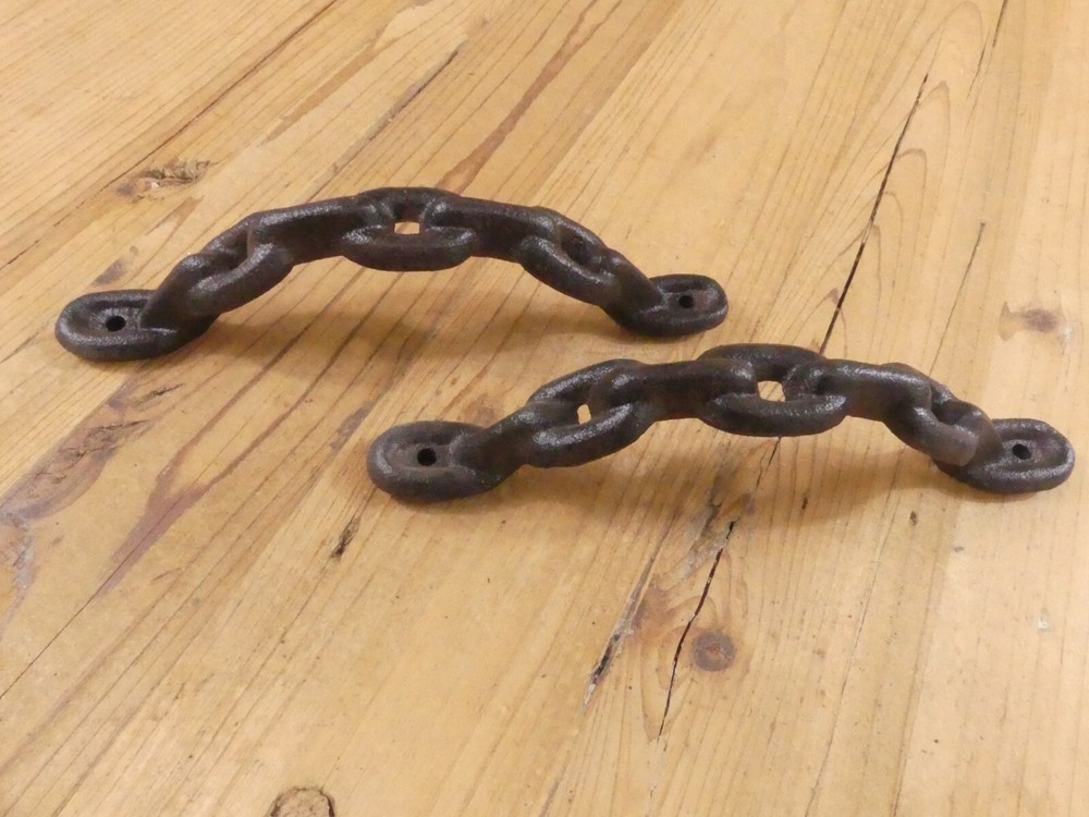4 Large Cast Iron Antique style CHAIN Barn Handle, Gate Pull, Shed Door Handles