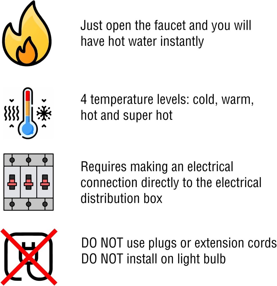 Electric Tankless Shower Water Heater 110V 4400W 4 Temp Levels Instant Hot