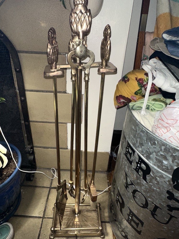 Vintage MCM Brass Pineapple Fireplace Tool Set - Gorgeous!