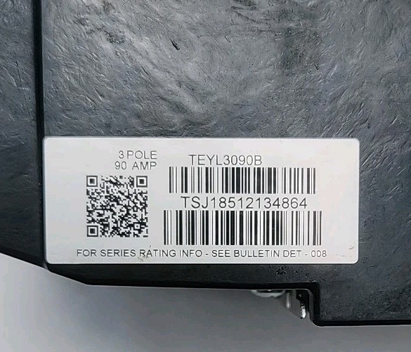 GE TEYL3090B, 90 Amp, 480 Volt, 3 Pole, 65kA Bolt-on Circuit Breaker Panel Pull