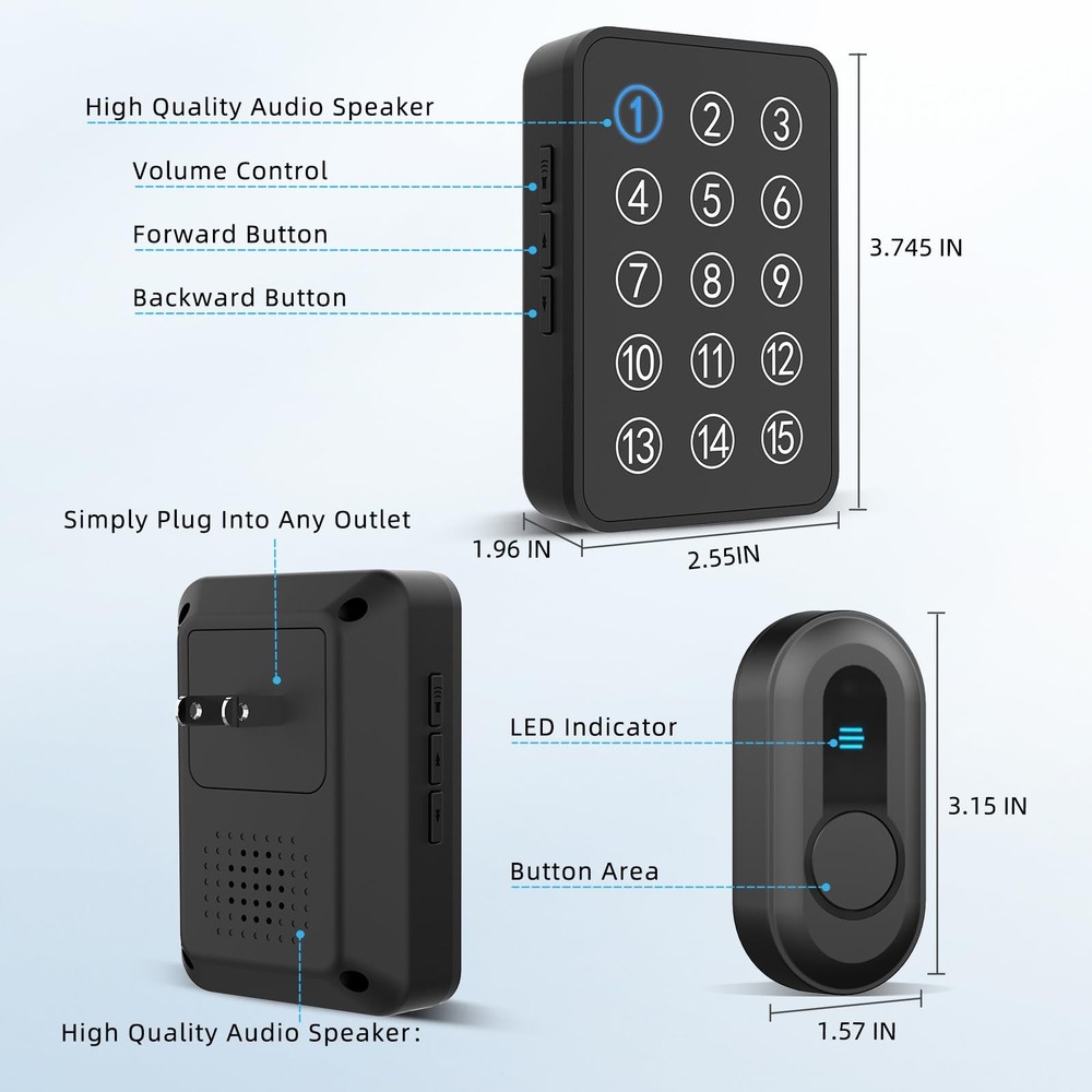 Wireless Emergency Call Button System - 500 Ft Range Caregiver Pager w/10 Button