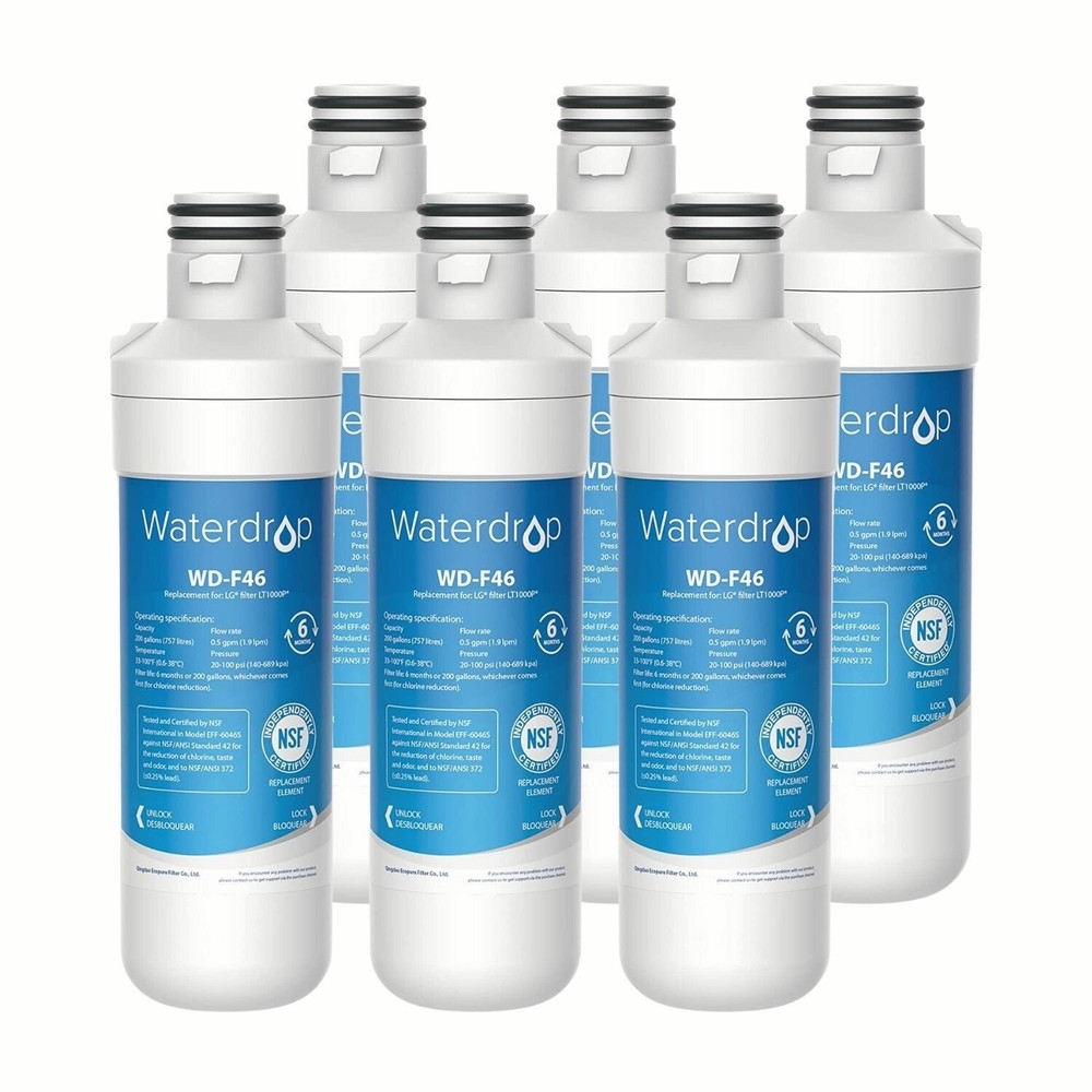 Waterdrop Refrigerator Water Filter, Replacement for LG® LT1000P®, Pack of 6
