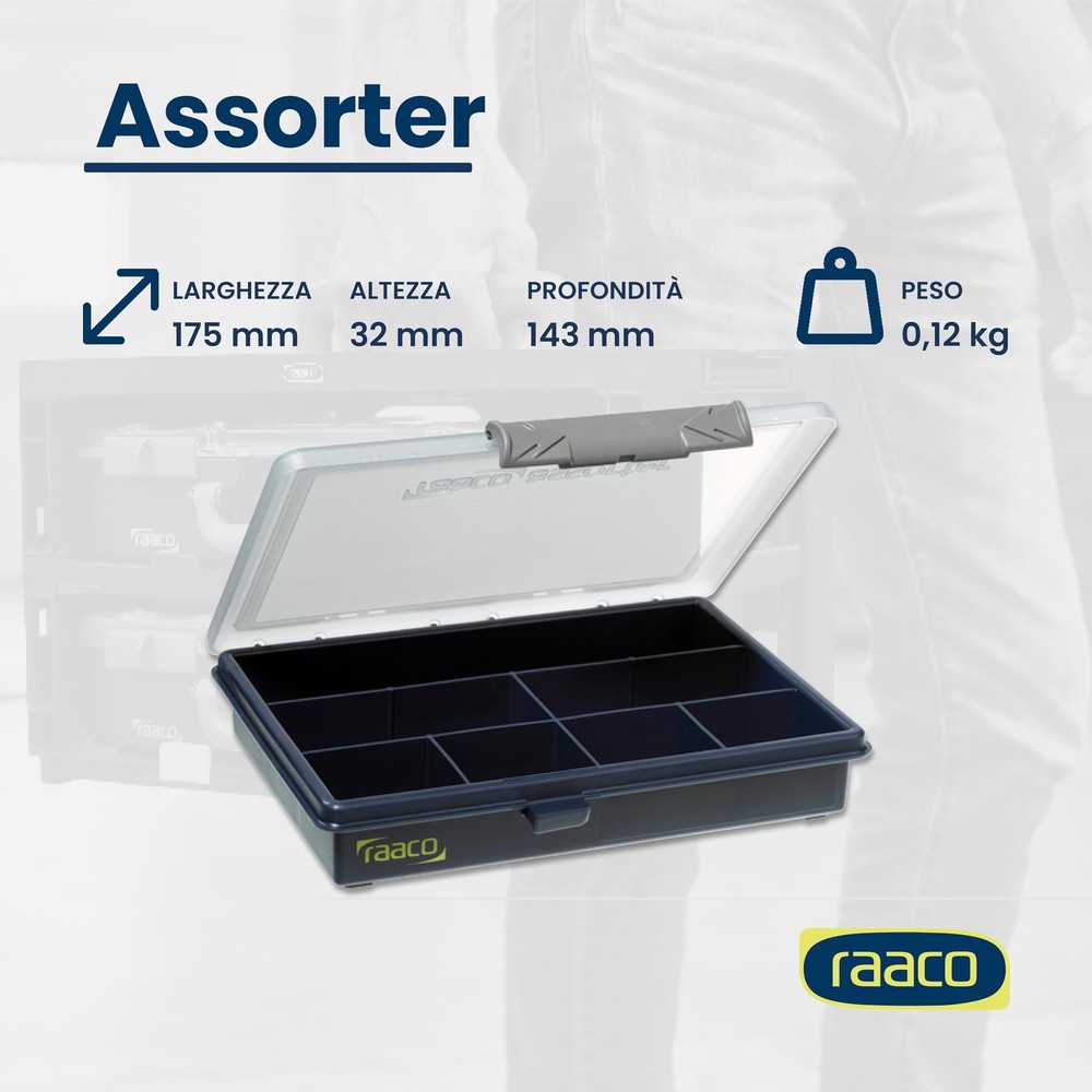 Assorter Tool Box Organizer – Compact – 7 Slots Fixed Grid with Semi-Transpar...