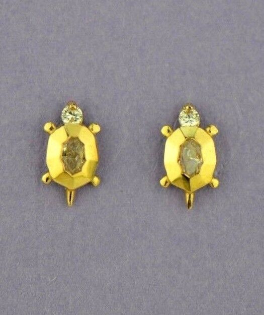 14k Yellow or White Gold Turtle CZ Stud Earring