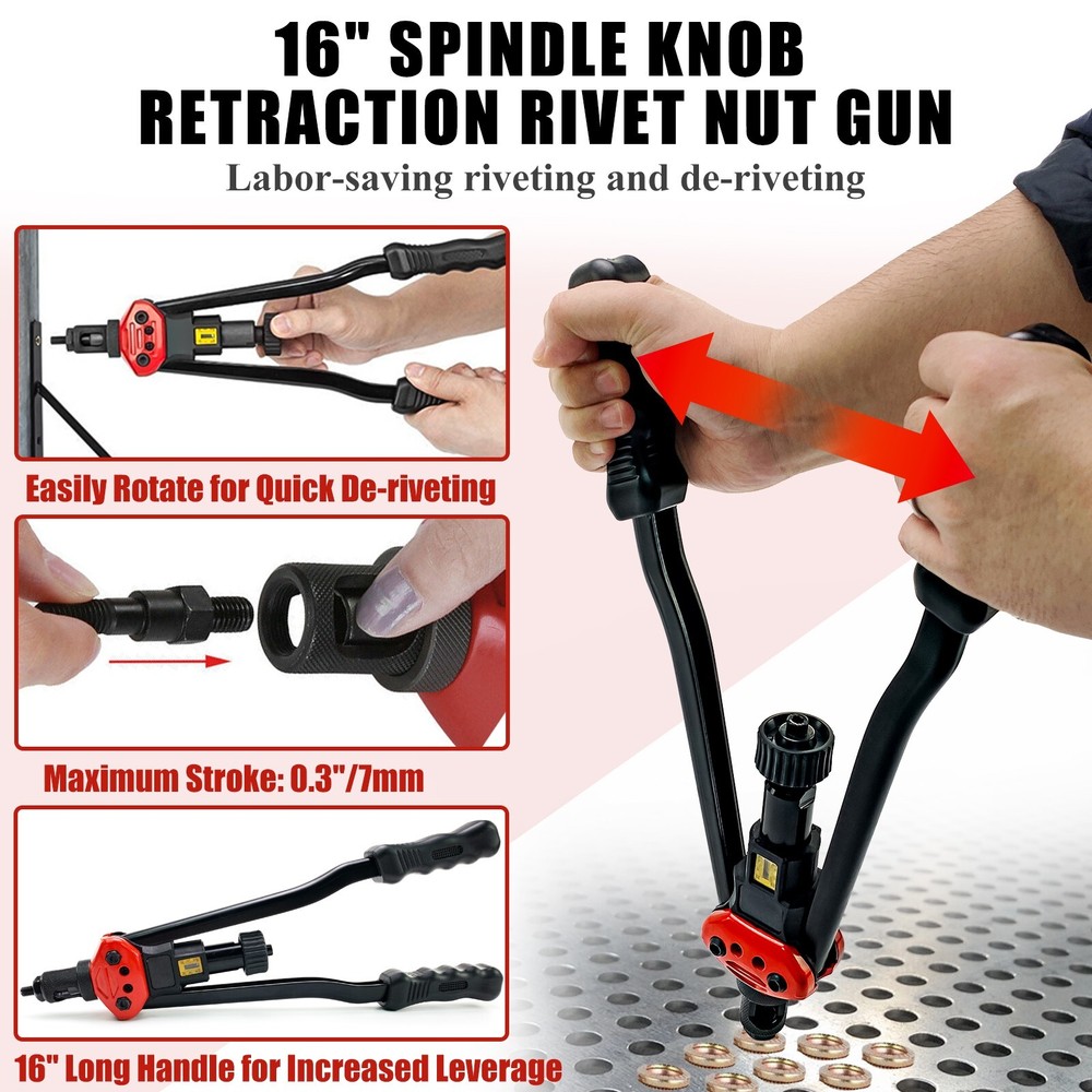 Rivet Gun Kit Rivnut Thread Setting Tool Nut Setter NutSert Metric SAE Riveting