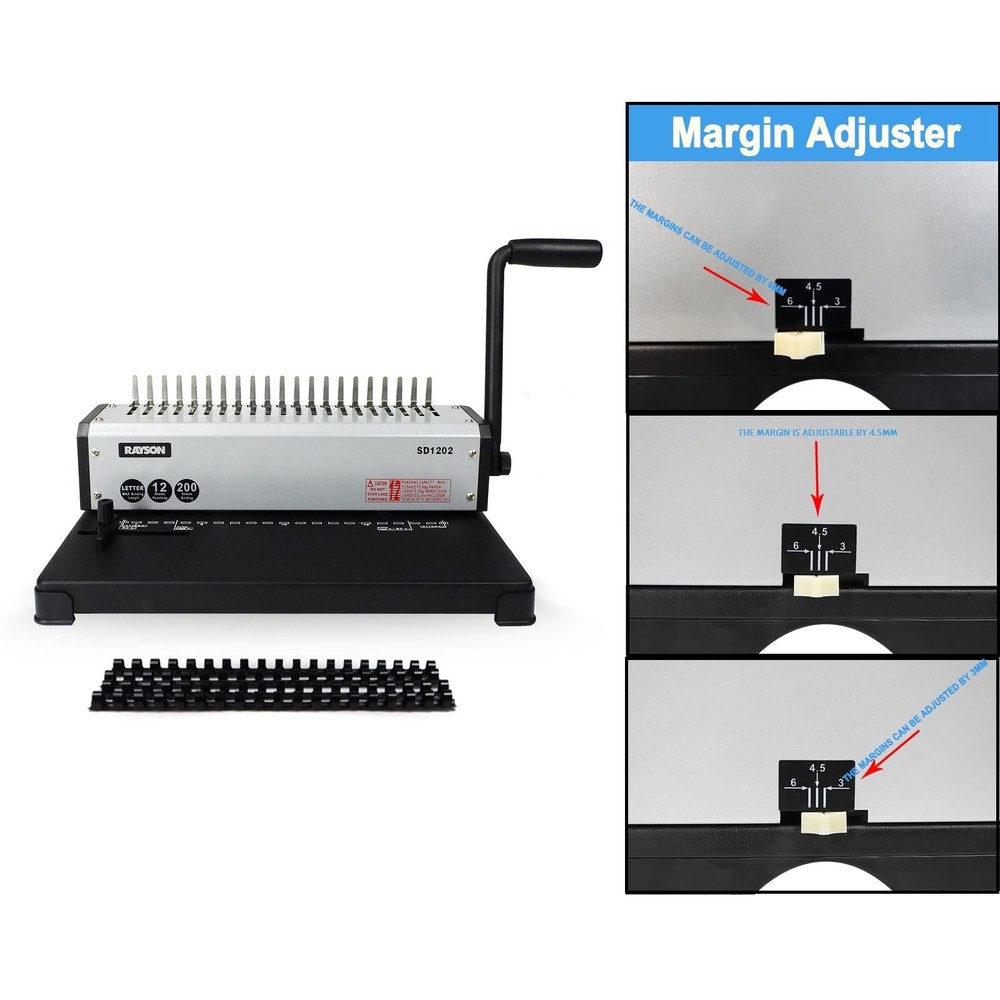 RAYSON SD1202 Comb Binding Machine, 19 Holes, Max Punching Letter Size, with ...