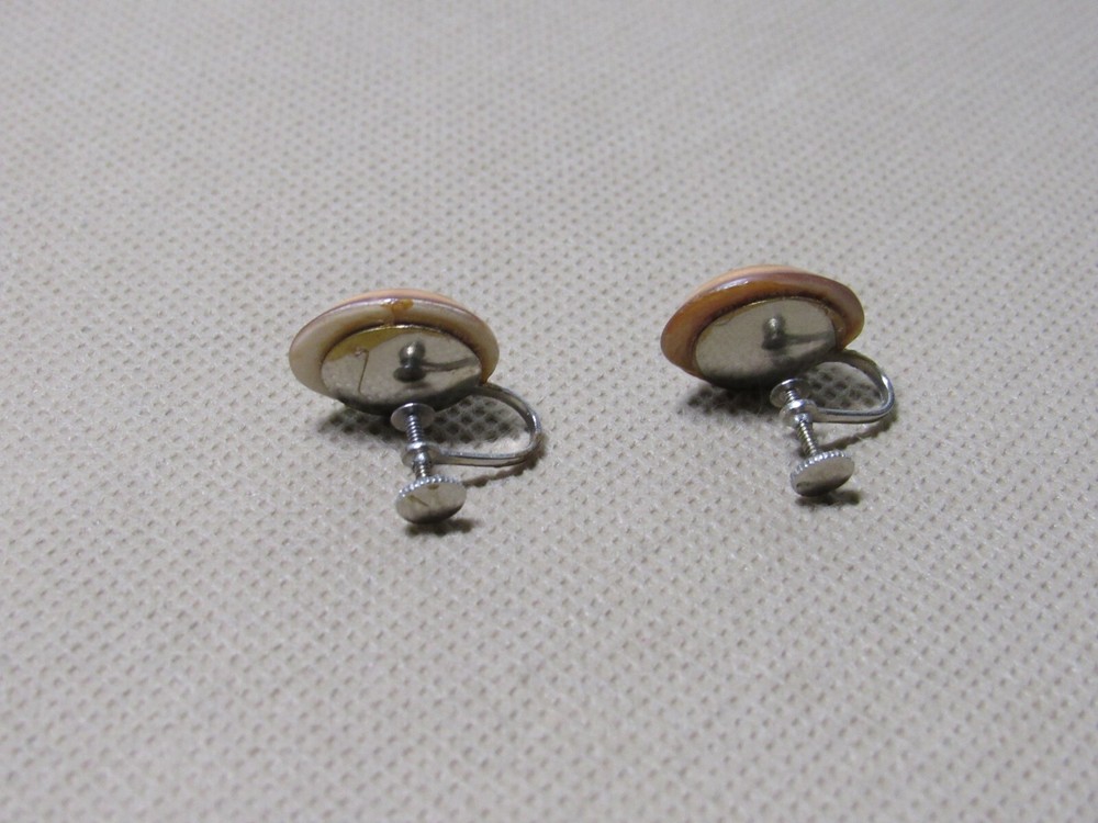 Vtg Polished Cat's Eye Shell Screw Back Earrings