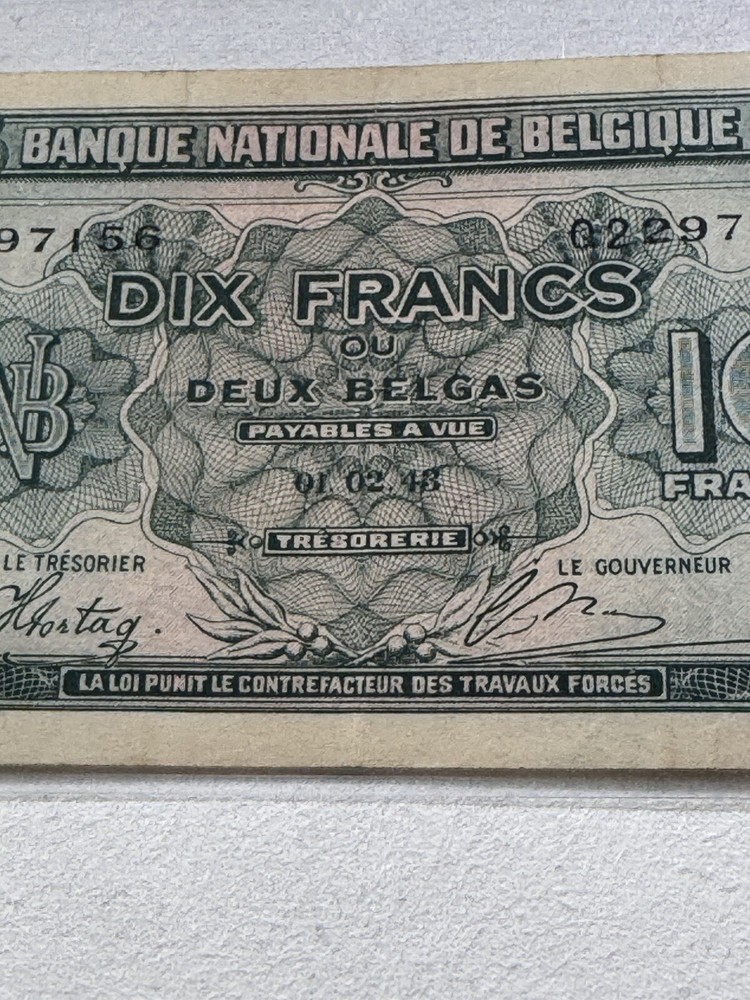 1943 Belgium 10 Francs Banknote P# 122a