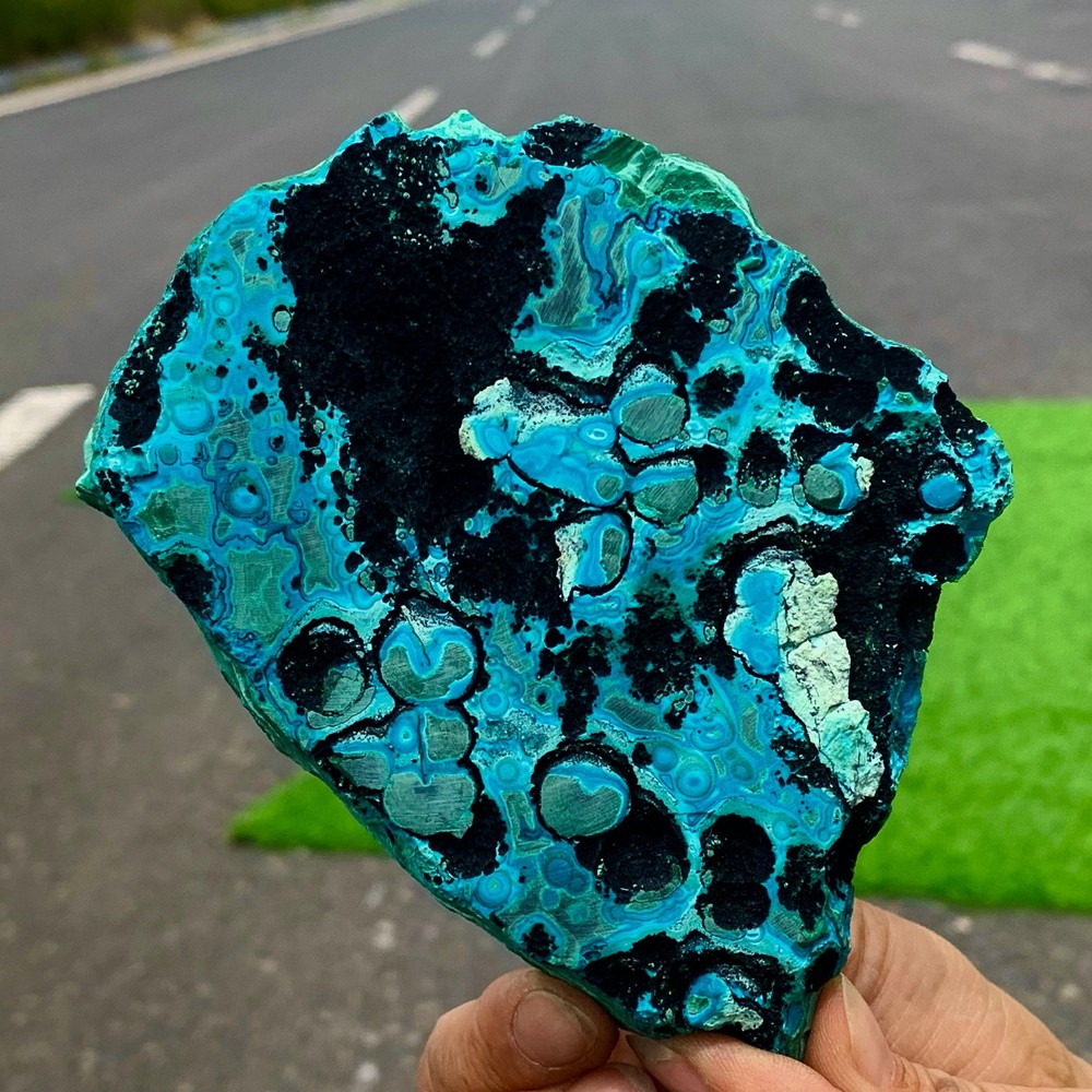 394G Natural Chrysocolla/Malachite transparent cluster rough mineral sample