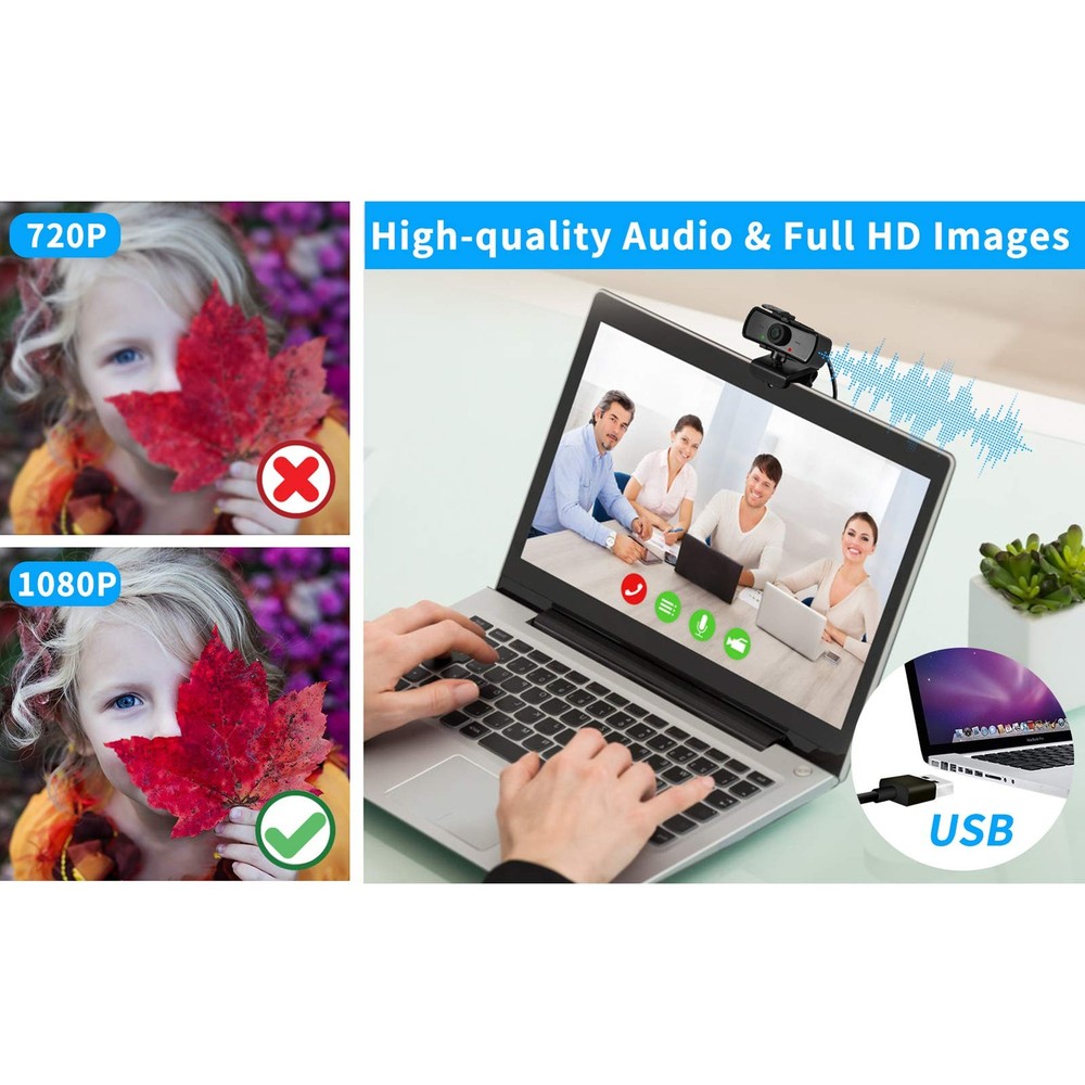 2040x1080 High Resolution HD Desktop Webcam with Microphone for PC Computer M...