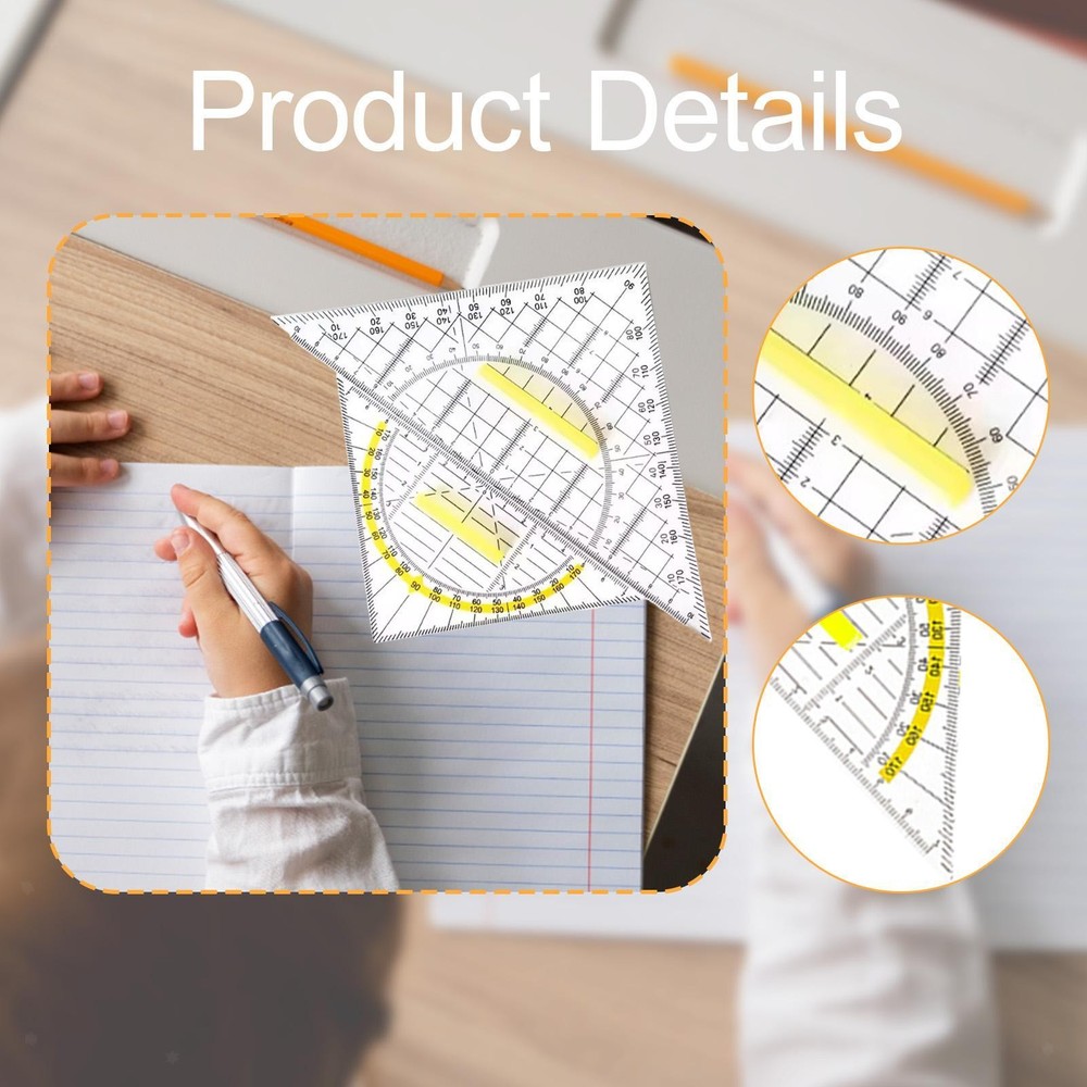 2 Pieces Set Square Protractor Triangular Ruler for School Classroom Student
