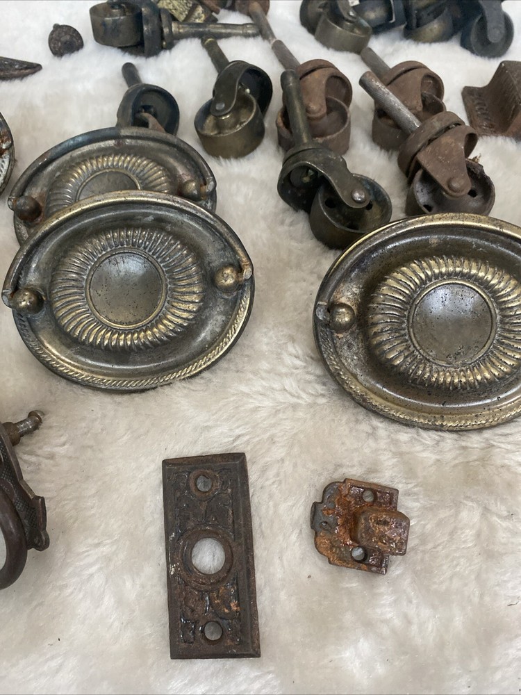 Antique Hardware Lot Pulls Latch Wheels Hook