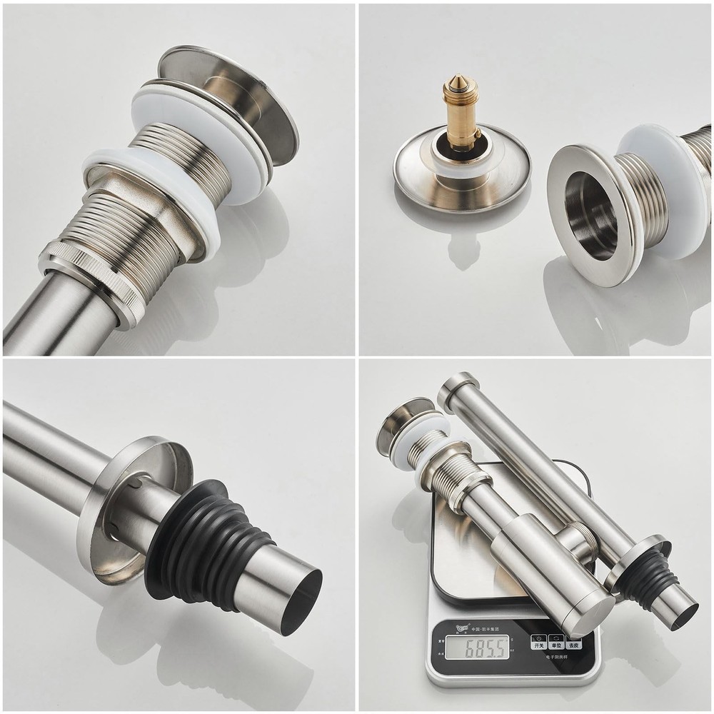 MENATT Solid Brass Bathroom Sink Stopper Brushed Nickel No Overflow Hole