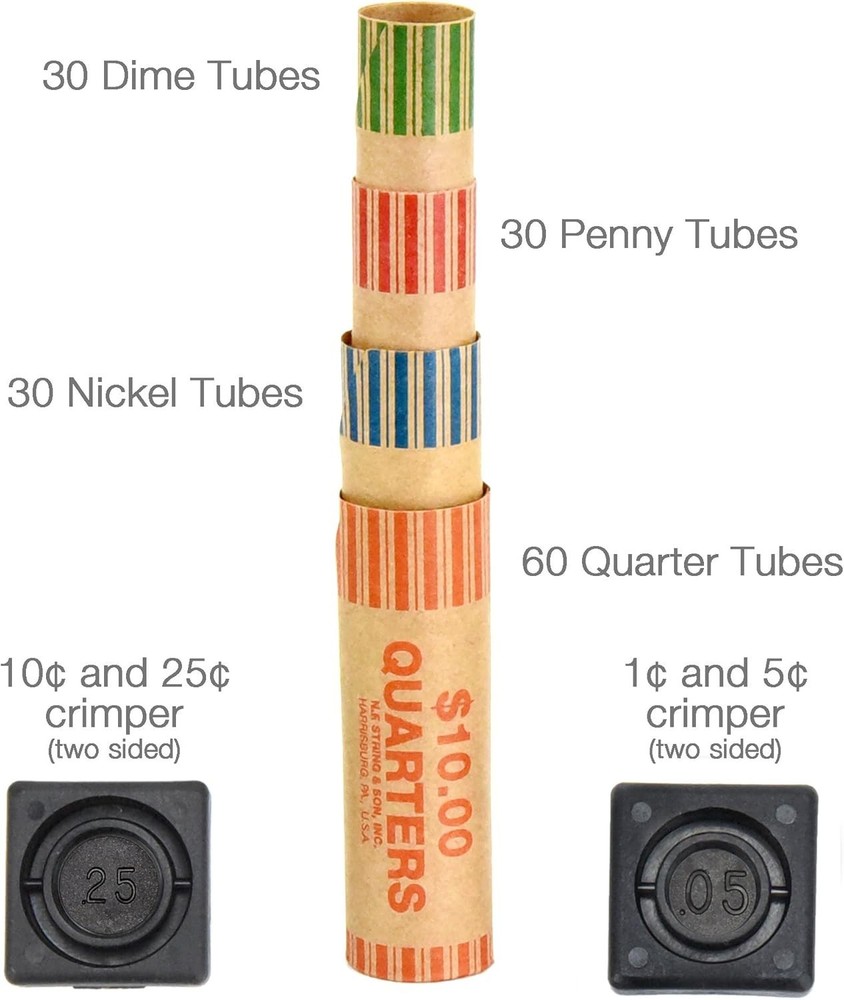 USA Made 150 Coin Wrappers with Crimper Tool - Durable & Convenient Solution