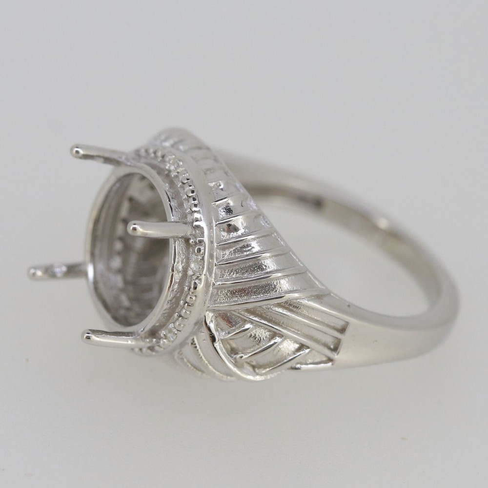 Vintage Style Sterling Silver Semi Mount Ring Setting Round RD 12x12mm