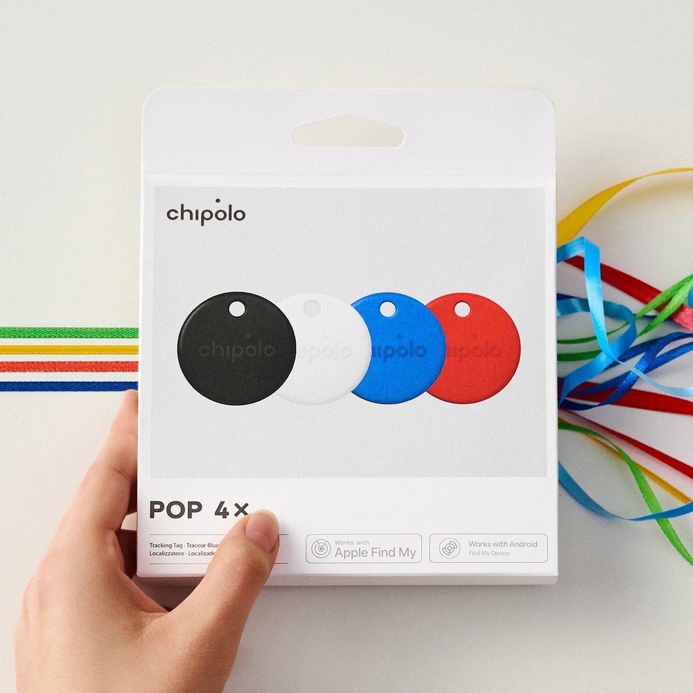 Chipolo® POP Device Tracking Tag (4 Pack; Black/White/Red/Blue)