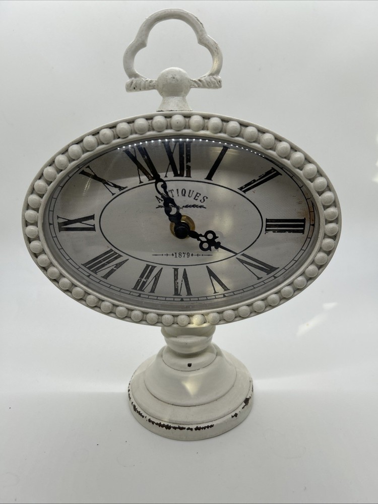Metal White Pedestal Table Clock