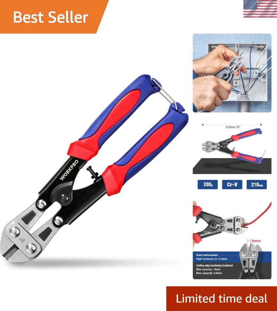 Compact 8-Inch Heavy Duty Bolt Cutter with Rubber Handle for Precision Tasks