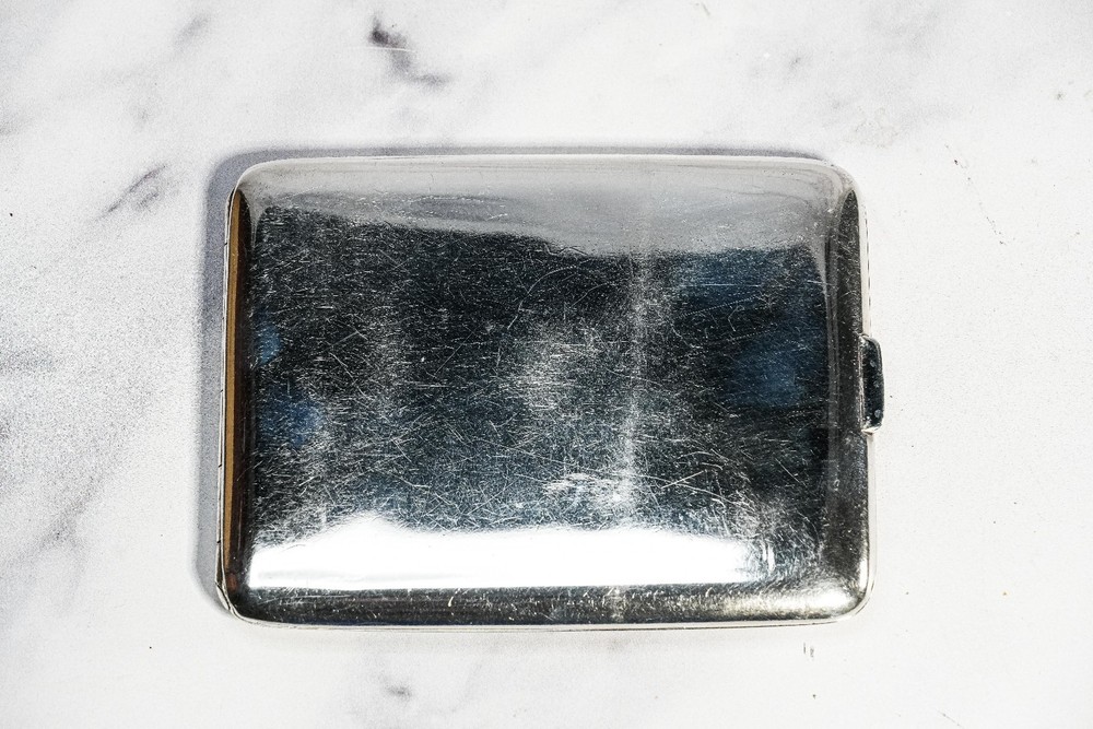 Nice Engine Turned Art Deco Antique Sterling Silver 14k Gold Cigarette Card Case