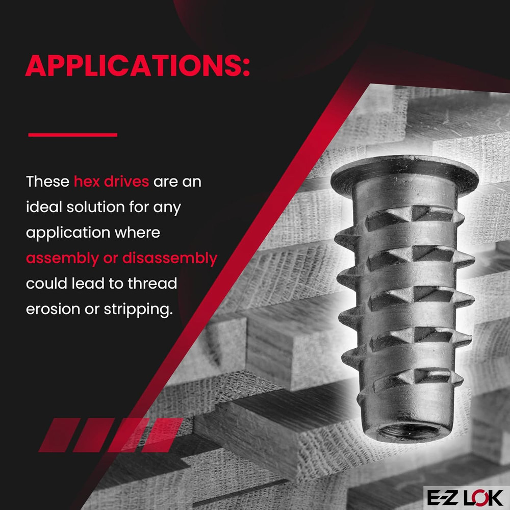 Threaded Insert for Soft Wood, Zinc Hex-Flanged Thread Inserts 10-32 Internal Th
