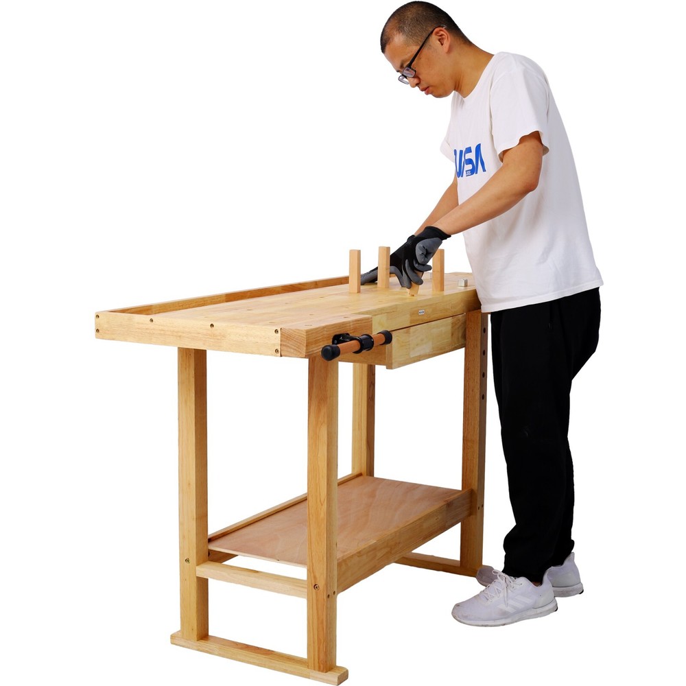 55'' Wood Workbench - Wooden Workbench for Garage Workshop and Home