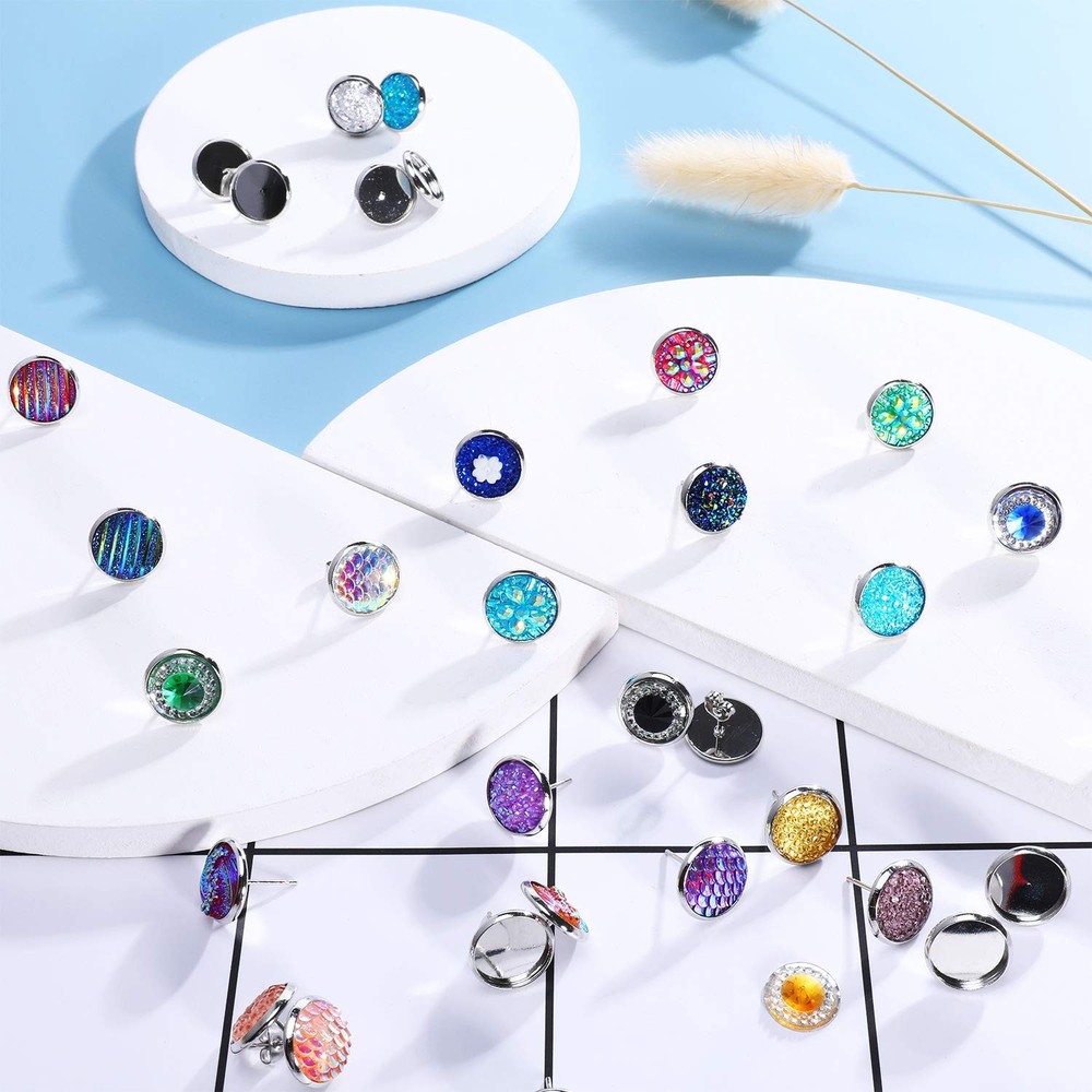 1000 Pieces Stud Earring Kit Include 300 12 mm Stud Earrings Blanks Cabochon ...