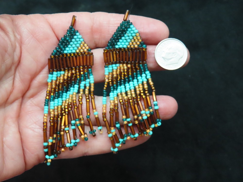 Vintage Handmade Multi Seed Bead Strand Earrings CLIP