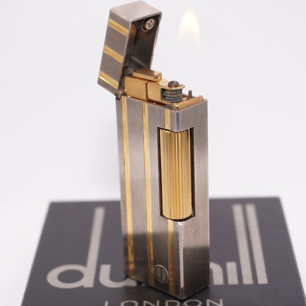 Dunhill Silver Rollagas Lighter Threes Gold Line_Ultrasonically cleaned_WORKING
