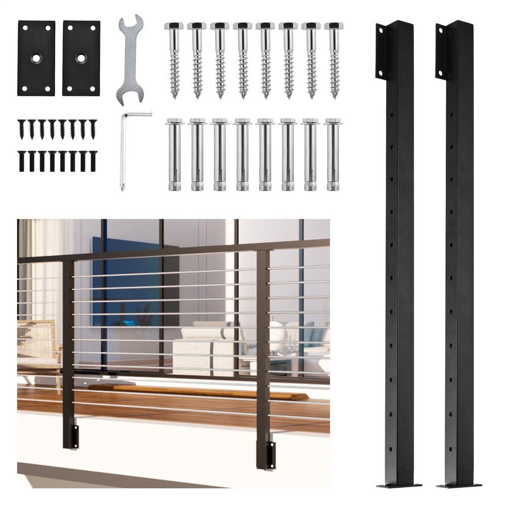 Modular Black Side Mount Cable Railing Kit 38 Inch Level Post Kit