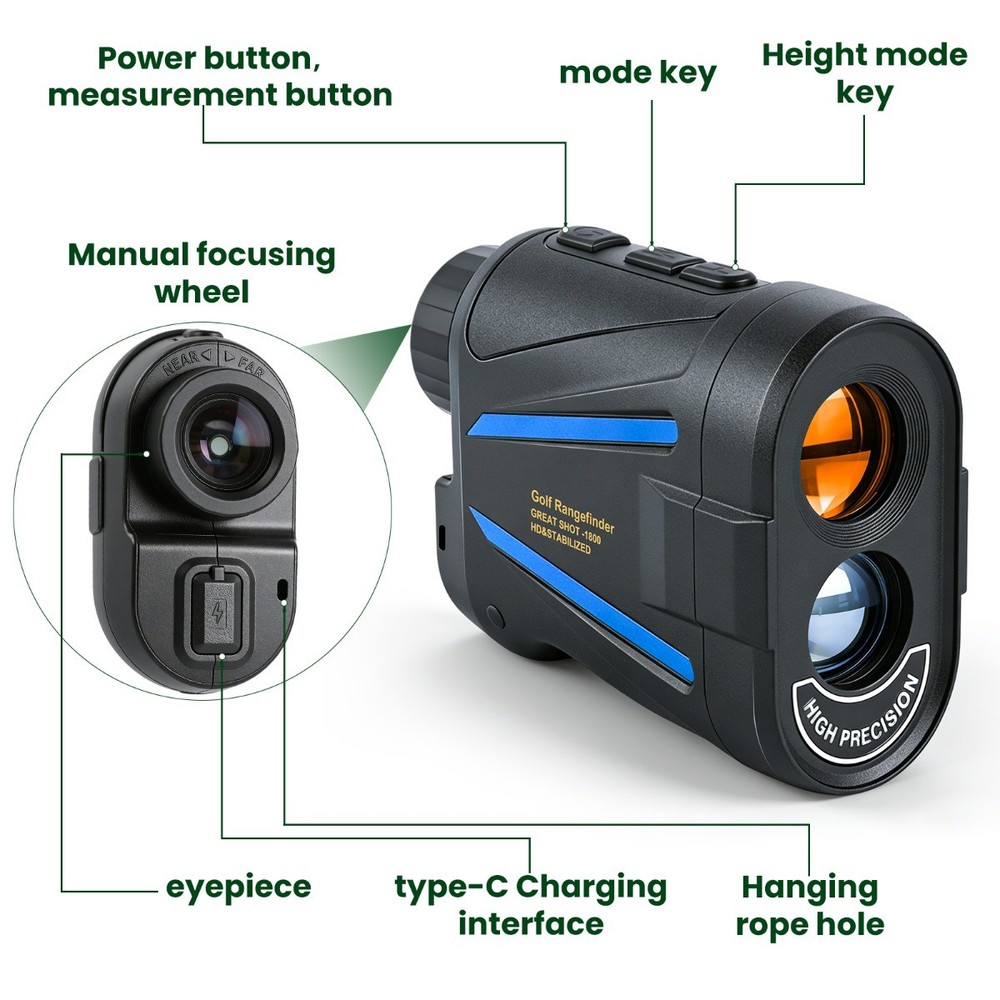 Laser Golf Rangefinder 6X Magnification 1200yd Range Slope Function for Golfing